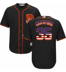 Men's Majestic San Francisco Giants #35 Brandon Crawford Authentic Black USA Flag Fashion MLB Jersey