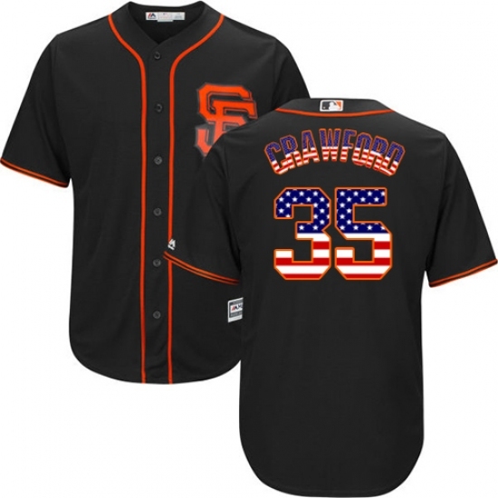 Men's Majestic San Francisco Giants #35 Brandon Crawford Authentic Black USA Flag Fashion MLB Jersey