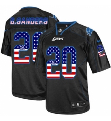 Men's Nike Detroit Lions #20 Barry Sanders Elite Black USA Flag Fashion NFL Jersey