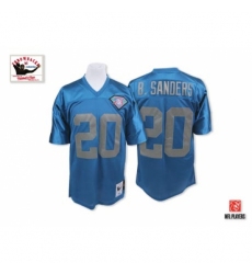 Mitchell And Ness Detroit Lions #20 Barry Sanders Blue With 75 Anniversary Patch Authentic Throwback NFL Jersey