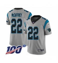 Men's Carolina Panthers #22 Christian McCaffrey Silver Inverted Legend Limited 100th Season Football Jersey