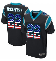 Men's Nike Carolina Panthers #22 Christian McCaffrey Elite Black Home USA Flag Fashion NFL Jersey