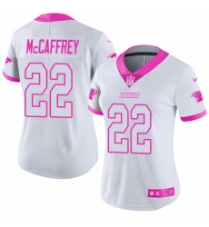 Women's Nike Carolina Panthers #22 Christian McCaffrey Limited White/Pink Rush Fashion NFL Jersey