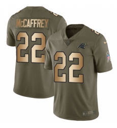 Youth Nike Carolina Panthers #22 Christian McCaffrey Limited Olive/Gold 2017 Salute to Service NFL Jersey