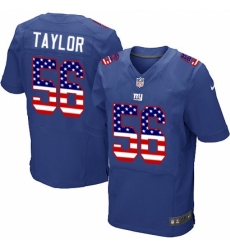 Men's Nike New York Giants #56 Lawrence Taylor Elite Royal Blue Home USA Flag Fashion NFL Jersey