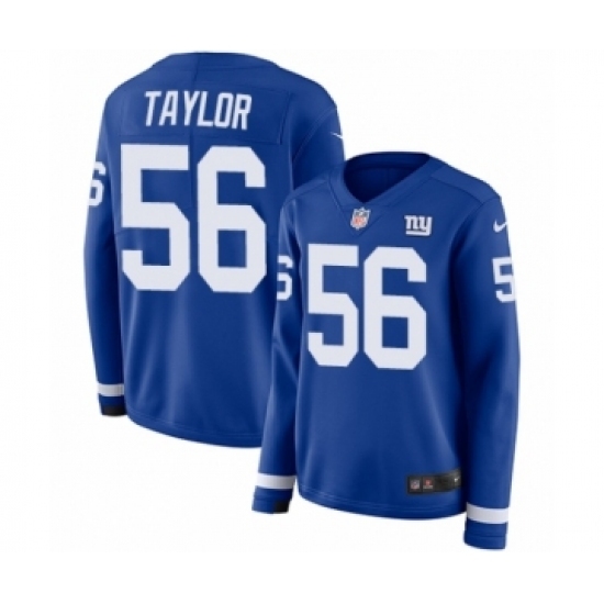 Women's Nike New York Giants #56 Lawrence Taylor Limited Royal Blue Therma Long Sleeve NFL Jersey Women's Nike New York Giants #56 Lawrence Taylor Limited Royal Blue Therma Long Sleeve NFL Jersey