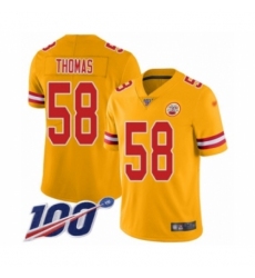 Youth Kansas City Chiefs #58 Derrick Thomas Limited Gold Inverted Legend 100th Season Football Jersey