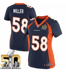 Women's Nike Denver Broncos #58 Von Miller Elite Navy Blue Alternate Super Bowl 50 Bound NFL Jersey