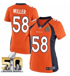 Women's Nike Denver Broncos #58 Von Miller Elite Orange Team Color Super Bowl 50 Bound NFL Jersey