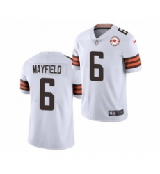 Men's Cleveland Browns #6 Baker Mayfield 2021 White 75th Anniversary Patch Vapor Untouchable Limited Jersey