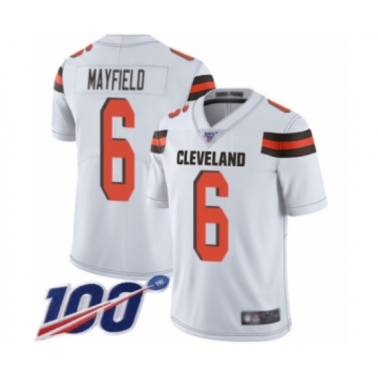 Men's Cleveland Browns #6 Baker Mayfield White 100th Season Vapor Untouchable Limited Player Football Jersey Men's Cleveland Browns #6 Baker Mayfield White 100th Season Vapor Untouchable Limited Player Football Jersey