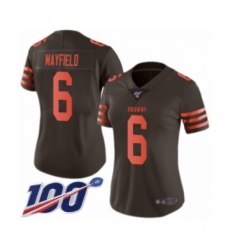 Women's Cleveland Browns #6 Baker Mayfield Limited Brown Rush 100th Season Vapor Untouchable Football Jersey