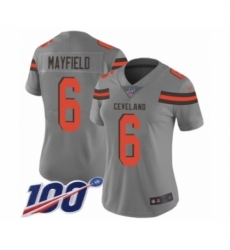 Women's Cleveland Browns #6 Baker Mayfield Limited Gray 100th Season Inverted Legend Football Jersey