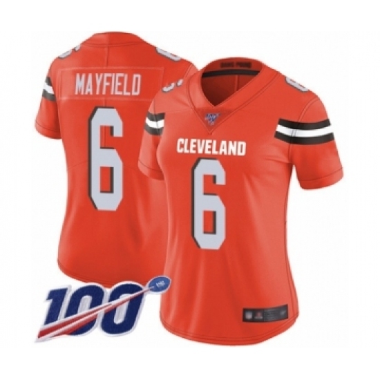 Women's Cleveland Browns #6 Baker Mayfield Orange Alternate 100th Season Vapor Untouchable Limited Player Football Jersey Women's Cleveland Browns #6 Baker Mayfield Orange Alternate 100th Season Vapor Untouchable Limited Player Football Jersey