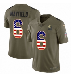 Youth Nike Cleveland Browns #6 Baker Mayfield Limited Olive USA Flag 2017 Salute to Service NFL Jersey