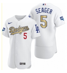 Men's Los Angeles Dodgers #5 Corey Seager Olive Gold 2020 World Series Champions Authentic Jersey