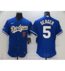 Men's Nike Los Angeles Dodgers #5 Corey Seager Blue Elite Series Champions Jersey