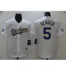 Men's Nike Los Angeles Dodgers #5 Corey Seager White Game Champions Jersey
