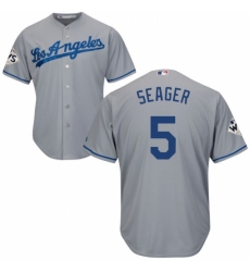 Youth Majestic Los Angeles Dodgers #5 Corey Seager Replica Grey Road 2017 World Series Bound Cool Base MLB Jersey