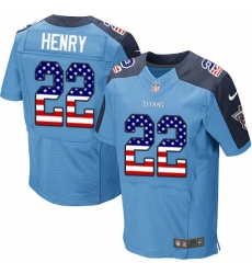 Men's Nike Tennessee Titans #22 Derrick Henry Elite Light Blue Home USA Flag Fashion NFL Jersey