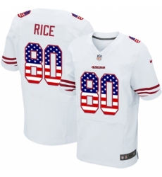 Men's Nike San Francisco 49ers #80 Jerry Rice Elite White Road USA Flag Fashion NFL Jersey