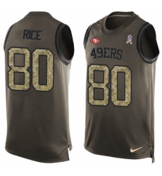Men's Nike San Francisco 49ers #80 Jerry Rice Limited Green Salute to Service Tank Top NFL Jersey