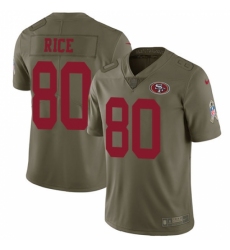 Men's Nike San Francisco 49ers #80 Jerry Rice Limited Olive 2017 Salute to Service NFL Jersey