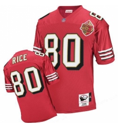 Mitchell And Ness San Francisco 49ers #80 Jerry Rice Authentic Red Team Color 50TH Patch 1996 Throwback NFL Jersey