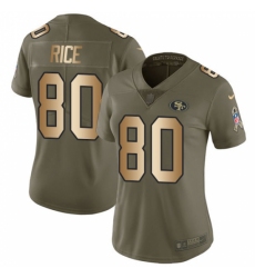 Women's Nike San Francisco 49ers #80 Jerry Rice Limited Olive/Gold 2017 Salute to Service NFL Jersey