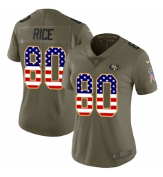 Women's Nike San Francisco 49ers #80 Jerry Rice Limited Olive/USA Flag 2017 Salute to Service NFL Jersey