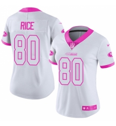 Women's Nike San Francisco 49ers #80 Jerry Rice Limited White/Pink Rush Fashion NFL Jersey