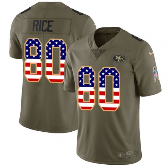 Youth Nike San Francisco 49ers #80 Jerry Rice Limited Olive/USA Flag 2017 Salute to Service NFL Jersey Youth Nike San Francisco 49ers #80 Jerry Rice Limited Olive/USA Flag 2017 Salute to Service NFL Jersey