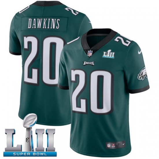 Men's Nike Philadelphia Eagles #20 Brian Dawkins Midnight Green Team Color Vapor Untouchable Limited Player Super Bowl LII NFL Jersey Men's Nike Philadelphia Eagles #20 Brian Dawkins Midnight Green Team Color Vapor Untouchable Limited Player Super Bowl LII NFL Jersey