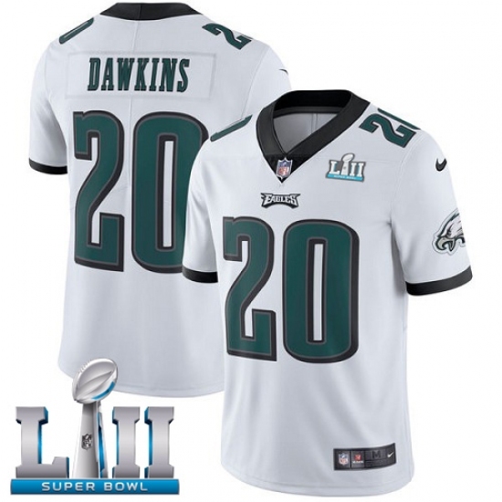Men's Nike Philadelphia Eagles #20 Brian Dawkins White Vapor Untouchable Limited Player Super Bowl LII NFL Jersey Men's Nike Philadelphia Eagles #20 Brian Dawkins White Vapor Untouchable Limited Player Super Bowl LII NFL Jersey