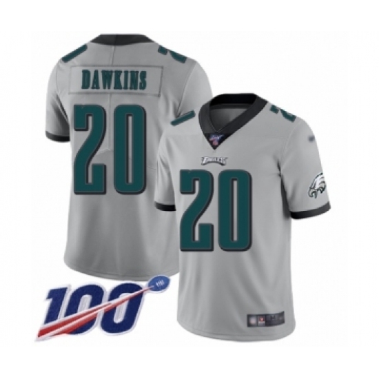 Men's Philadelphia Eagles #20 Brian Dawkins Limited Silver Inverted Legend 100th Season Football Jersey Men's Philadelphia Eagles #20 Brian Dawkins Limited Silver Inverted Legend 100th Season Football Jersey