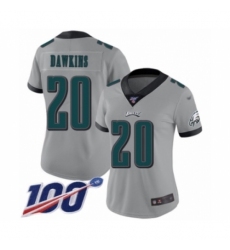 Women's Philadelphia Eagles #20 Brian Dawkins Limited Silver Inverted Legend 100th Season Football Jersey