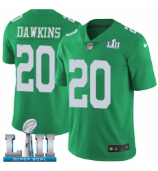 Youth Nike Philadelphia Eagles #20 Brian Dawkins Limited Green Rush Vapor Untouchable Super Bowl LII NFL Jersey