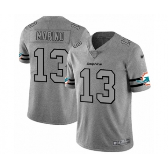 Men's Miami Dolphins #13 Dan Marino Limited Gray Team Logo Gridiron Football Jersey Men's Miami Dolphins #13 Dan Marino Limited Gray Team Logo Gridiron Football Jersey