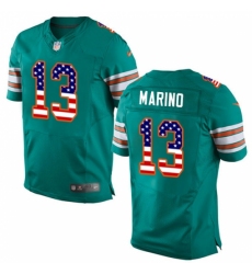 Men's Nike Miami Dolphins #13 Dan Marino Elite Aqua Green Alternate USA Flag Fashion NFL Jersey