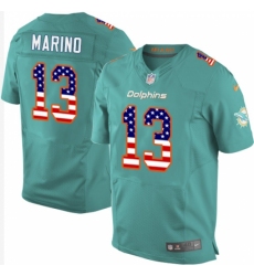 Men's Nike Miami Dolphins #13 Dan Marino Elite Aqua Green Home USA Flag Fashion NFL Jersey