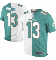 Men's Nike Miami Dolphins #13 Dan Marino Elite Aqua Green/White Split Fashion NFL Jersey
