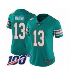 Women's Nike Miami Dolphins #13 Dan Marino Aqua Green Alternate Vapor Untouchable Limited Player 100th Season NFL Jersey