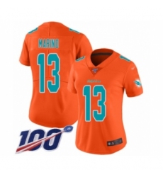 Women's Nike Miami Dolphins #13 Dan Marino Limited Orange Inverted Legend 100th Season NFL Jersey