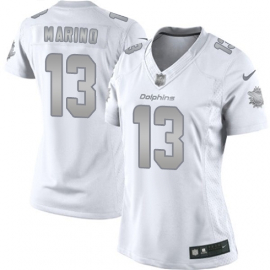 Women's Nike Miami Dolphins #13 Dan Marino Limited White Platinum NFL Jersey Women's Nike Miami Dolphins #13 Dan Marino Limited White Platinum NFL Jersey