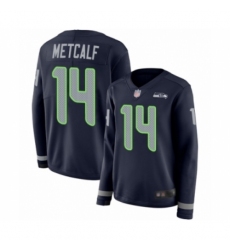 Women's Seattle Seahawks #14 D.K. Metcalf Limited Navy Blue Therma Long Sleeve Football Jersey