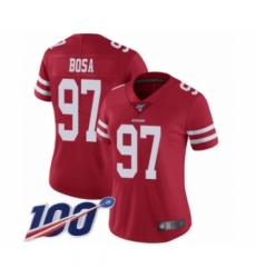 Women's San Francisco 49ers #97 Nick Bosa Red Team Color Vapor Untouchable Limited Player 100th Season Football Jersey