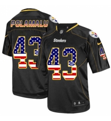 Men's Nike Pittsburgh Steelers #43 Troy Polamalu Elite Black USA Flag Fashion NFL Jersey