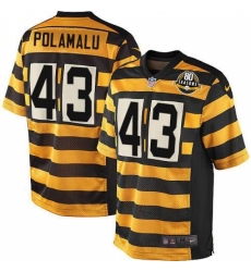 Men's Nike Pittsburgh Steelers #43 Troy Polamalu Game Yellow/Black Alternate 80TH Anniversary Throwback NFL Jersey