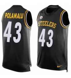 Men's Nike Pittsburgh Steelers #43 Troy Polamalu Limited Black Player Name & Number Tank Top NFL Jersey