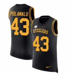 Men's Nike Pittsburgh Steelers #43 Troy Polamalu Limited Black Rush Player Name & Number Tank Top NFL Jersey